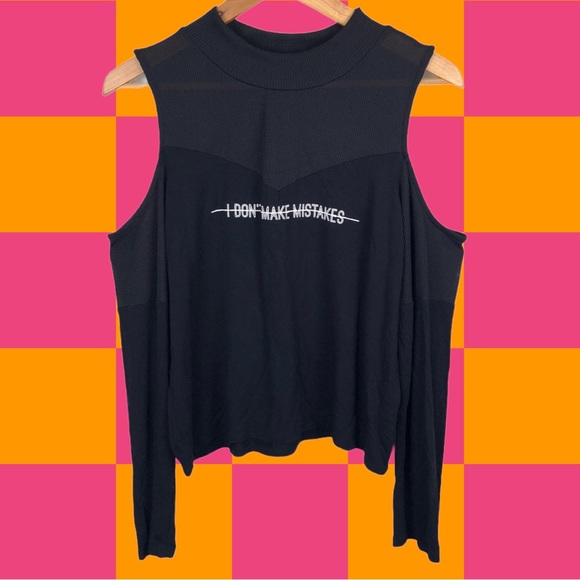 SELECT S I Don’t Make Mistakes Mesh Cutout Cold Shoulder Long Sleeve Crop Top - Picture 8 of 8